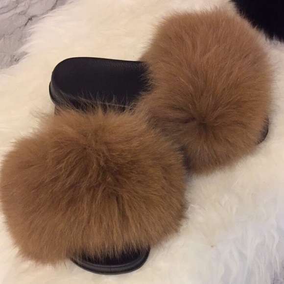 NEW! Real Fox Fur Slides / Fur Slippers - Picture 6 of 7